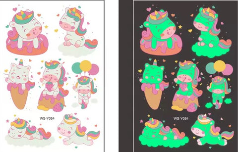Glow in the Dark Temporary Unicorn Tattoo