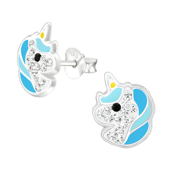 Unicorn Diamanté Studs — Blue