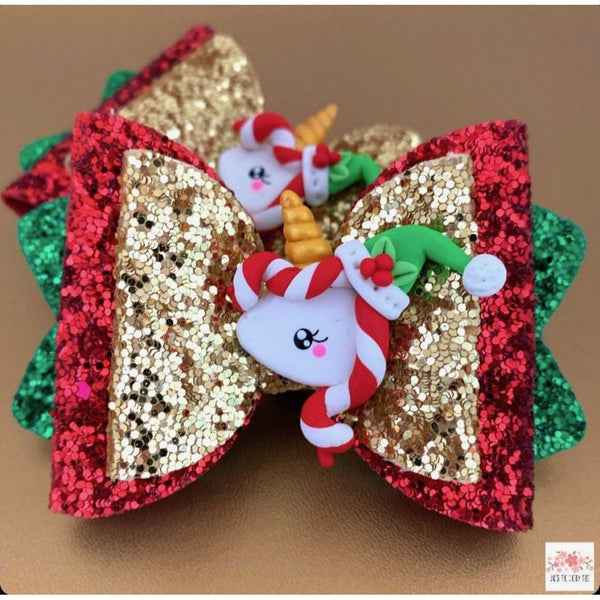 Unicorn Christmas Candy Cane Bow