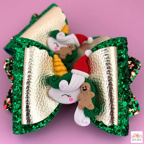 Unicorn Christmas Gingerbread Man Bow