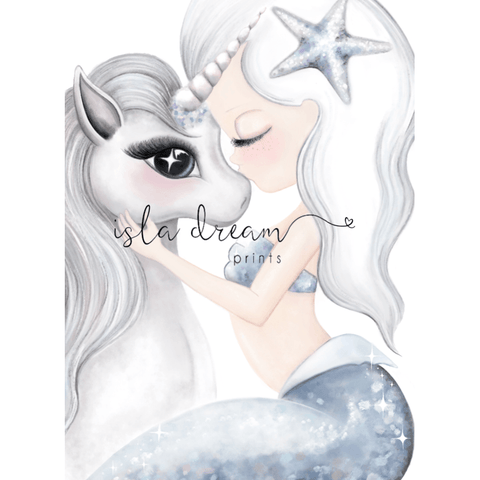 Cotton & Coral - Unicorn and Mermaid Artwork (Blue) - Finding Unicorns