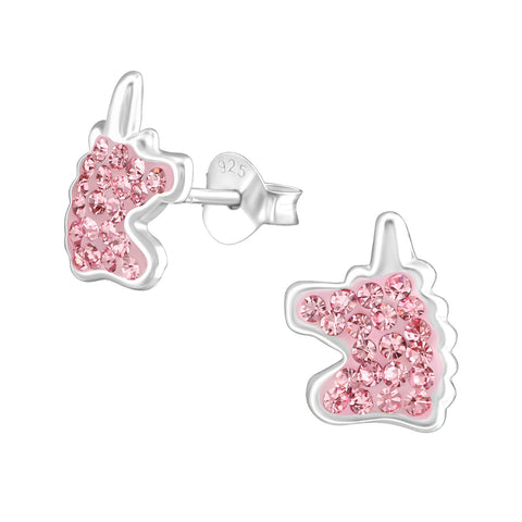 Pink Diamante Unicorn Stud Earrings