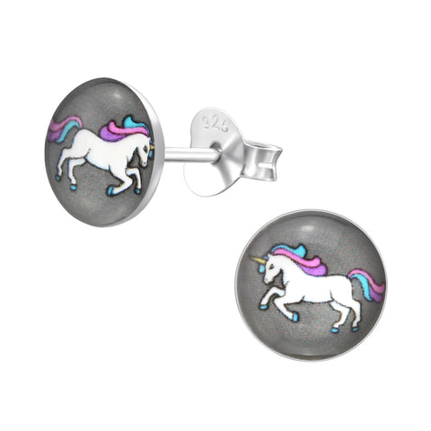 Prancing Unicorn Studs - Sterling Silver